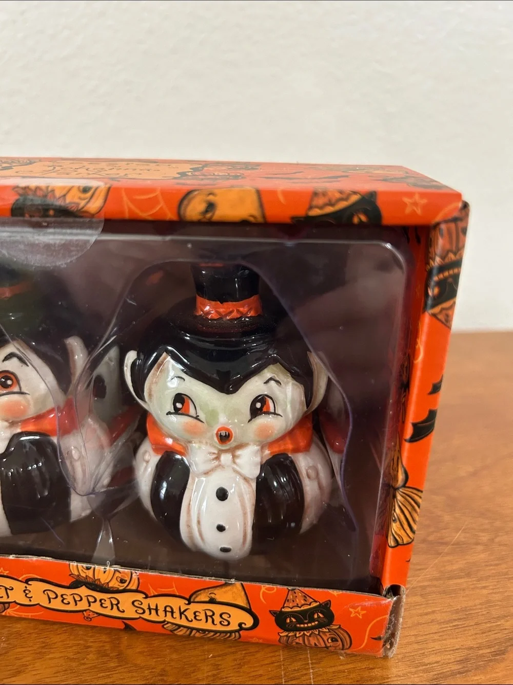 Johanna Parker Little Vampire Orange and Black Vampire Salt & Pepper Shakers